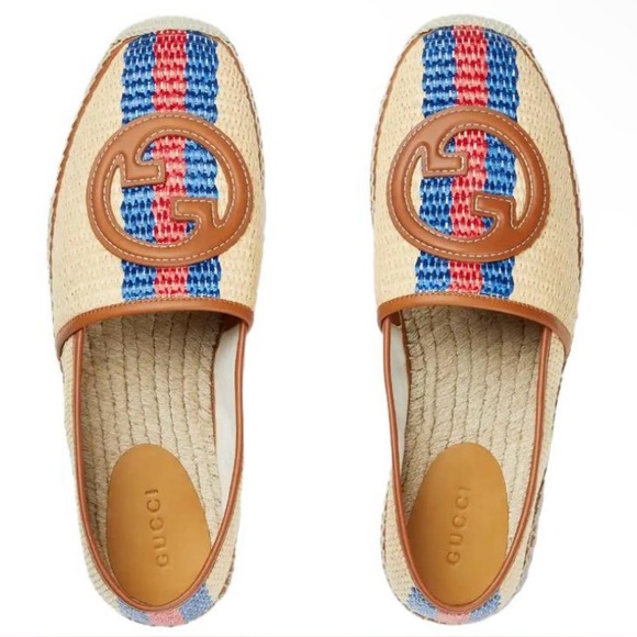 Gucci Brown Raffia Interlocking G Espadrilles - Picture 1 of 6